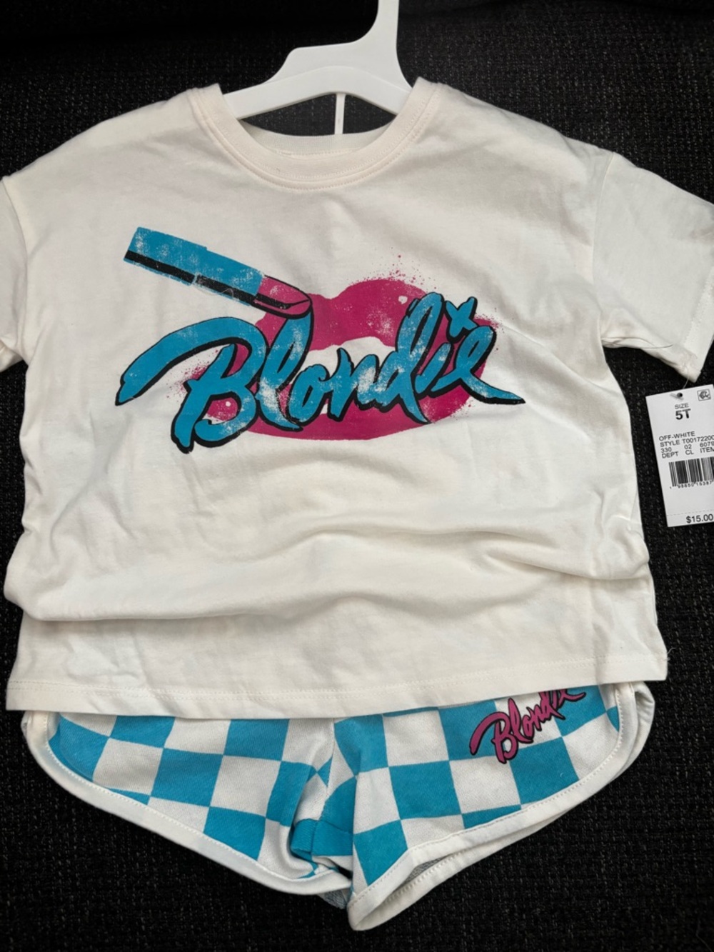Target Kids Blondie Graphic Tee and Checker Shorts Set - White, Blue, Pink
